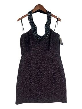 NWT Laundry by Shelli Segal Beaded Halter Cocktail Dress Purple Y2K Size 10